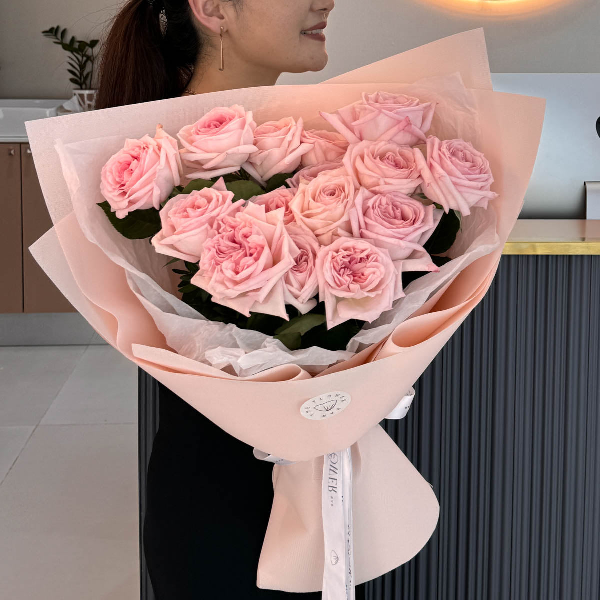 15 Pink O'Hara Roses Bouquet