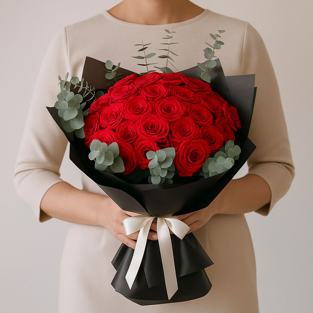Red Roses in Black Wrapping