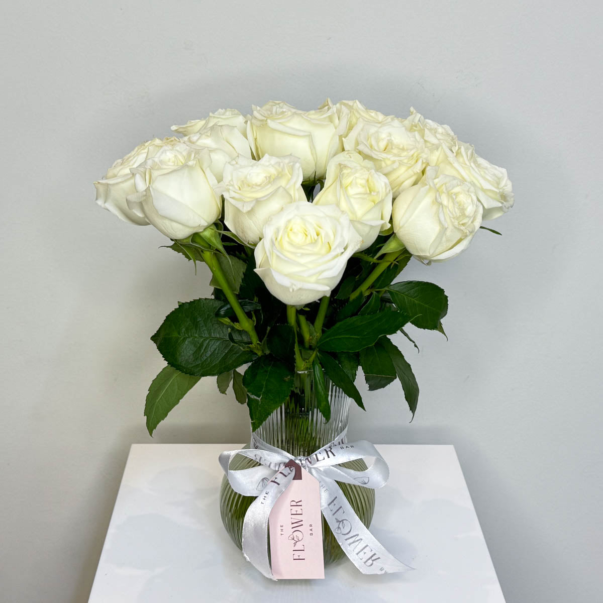 Glass Vase with White Roses