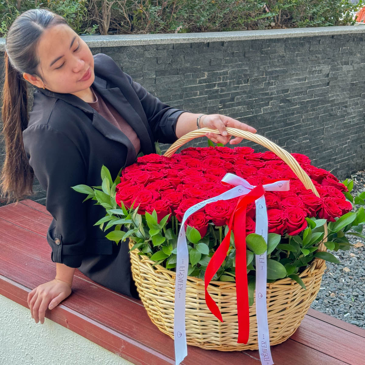 Basket of 101 Red Roses
