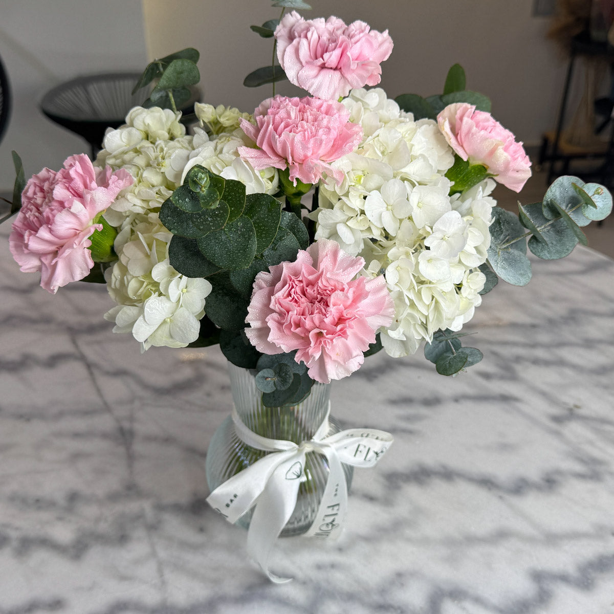 Vase with Hydrangeas with Carnations