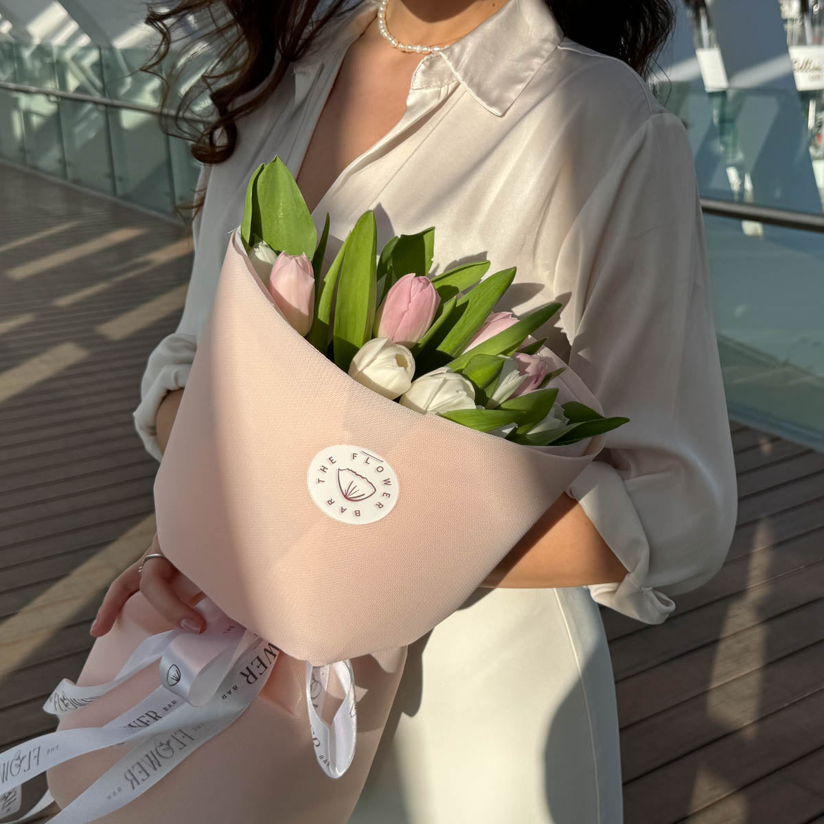 White And Pink Tulips Bouquet