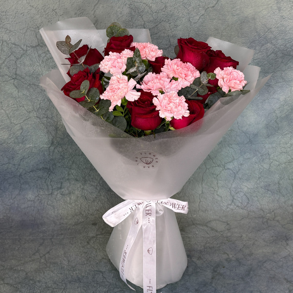 Red Roses and Pink Carnations Bouquet