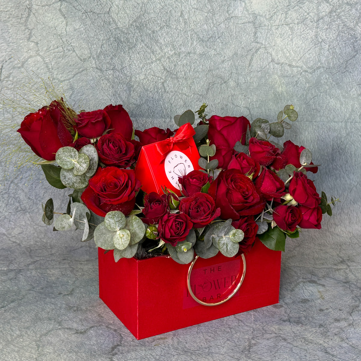 Red Box With Roses and Chocolate