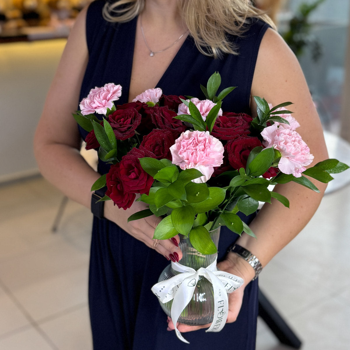 Vase with Carnation and Spray Rose