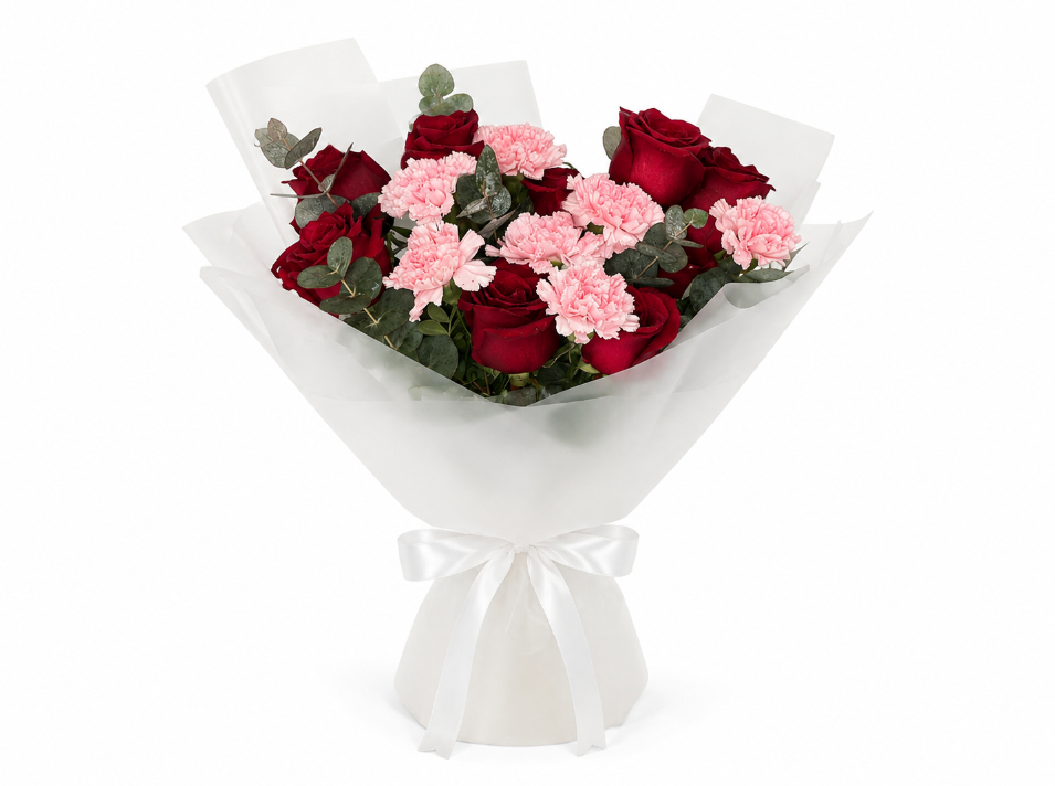 Red Roses and Pink Carnations Bouquet