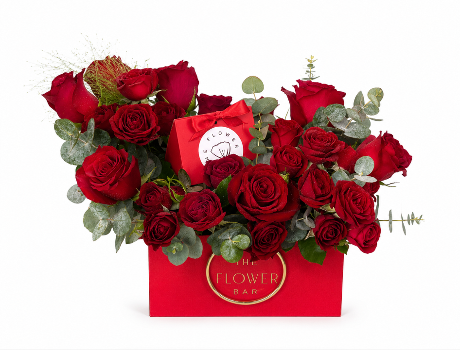 Red Box With Roses and Chocolate