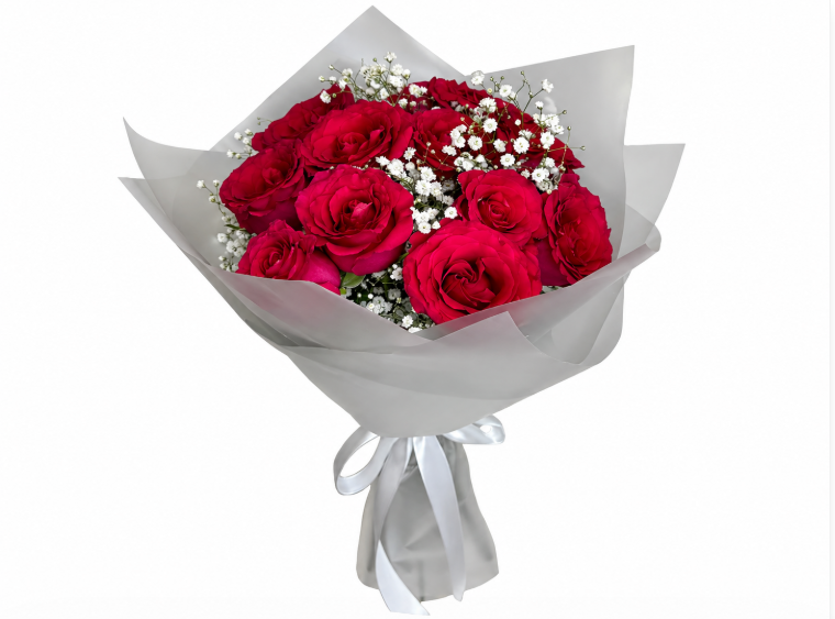 Romantic Red Roses & Baby’s Breath Bouquet