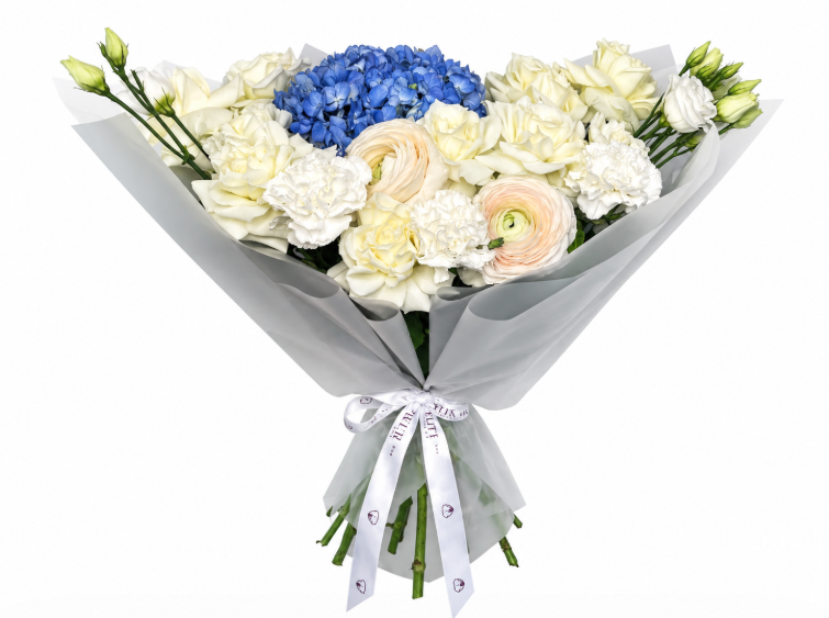 Blue Hydrangea & White Roses Bouquet