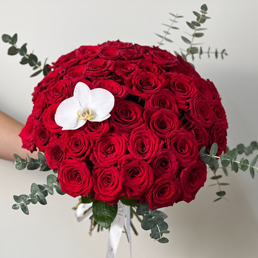 Red Roses With Eucalyptus