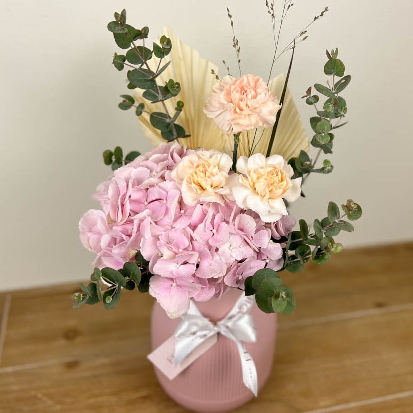 Composition in Pink Vase with Hydrangea