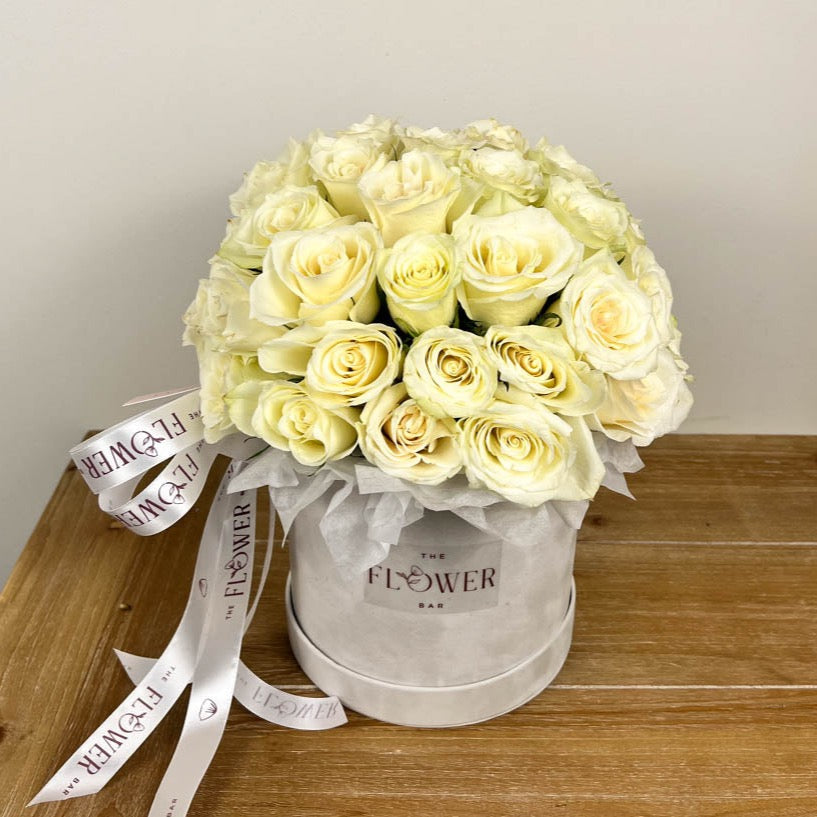 Velvet Box with 35 White Roses