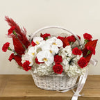 White Basket with White and Red Flowers